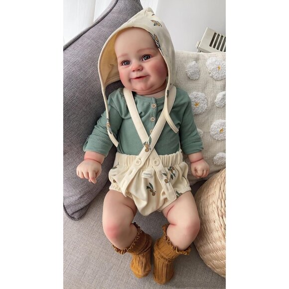 🆕 Reborn Baby Doll Green Smile Silicone Vinyl Limbs Soft Body Realistic Toddler - Picture 6 of 6